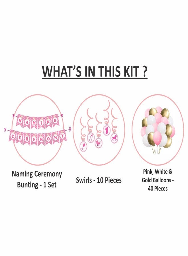 Untumble Naming Ceremony Decorations Kit | Pink Baby Girl Name Ceremony Kit With Naming Ceremony Banner, Swirls, & Balloons | Naming Ceremony Decoration Items For Baby Girl | Pack Of 51 - Image 2